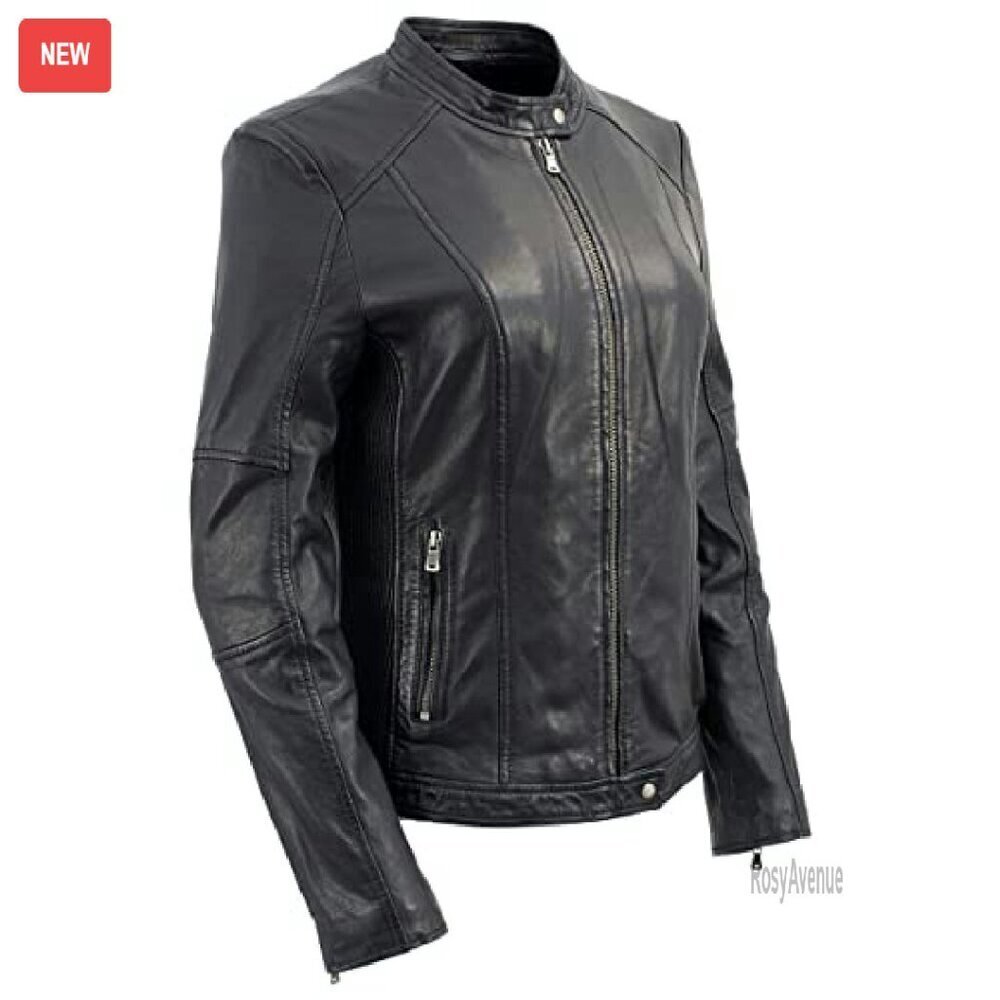 Premium Leather Moto Jacket, Zipper Front, Adjustable Fit, Riding Gear - Picture 2 of 8